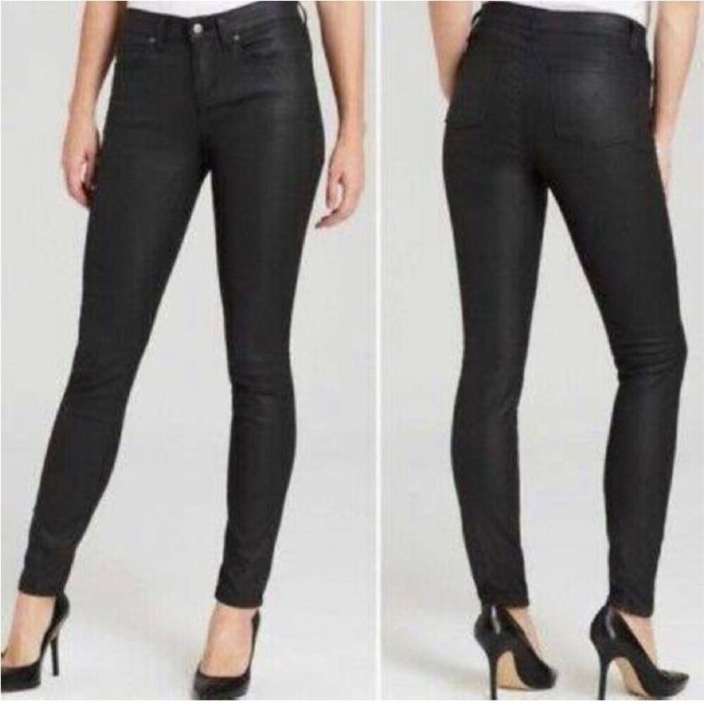 Coated Black Denim Pants Skinny Jeans Casual Everyday Style